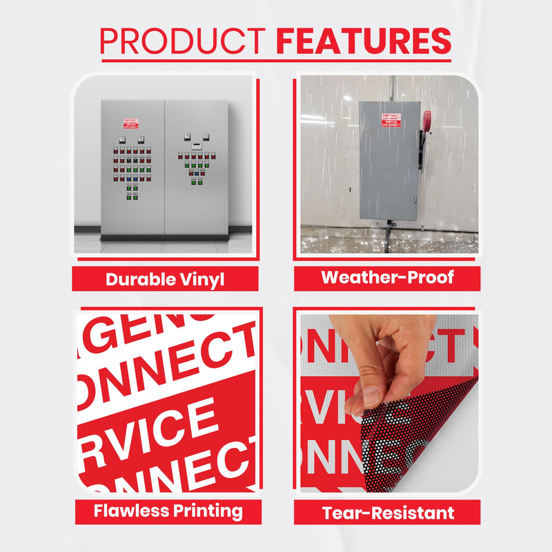 10 x Emergency Disconnect Service Disconnect Signs | 5 x 3.5 Inch Vinyl Emergency Shut Off Warning Stickers for Electrical Panels | Self-Adhesive Electric Danger Labels Notice for Business, Shops, Warehouses, Construction Sites