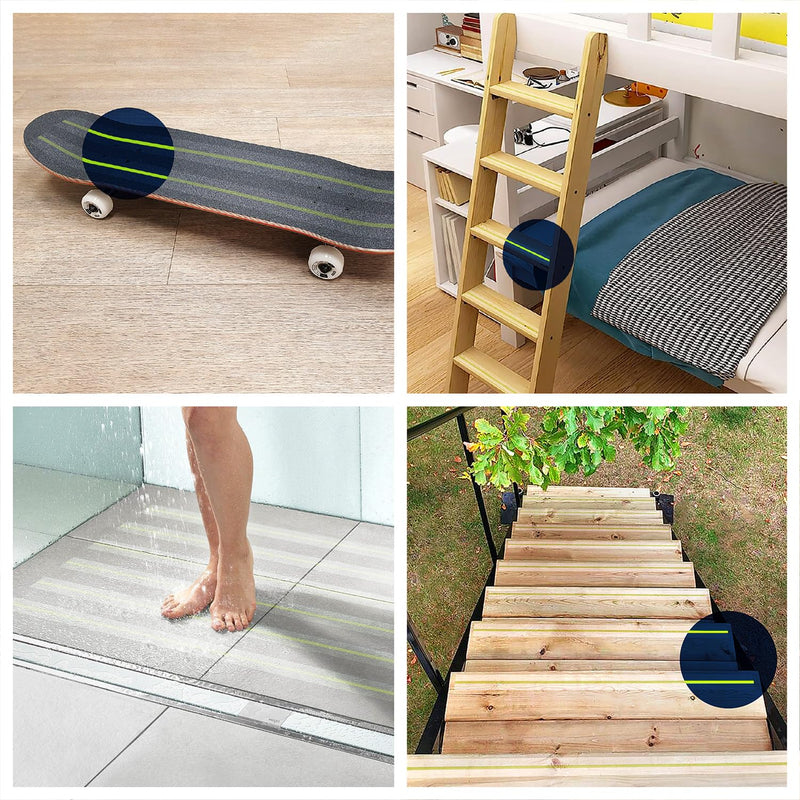 [Australia - AusPower] - Grip Tape Clear Glow in The Dark Anti Slip Tape Reflective Waterproof 4 in x30 Ft Indoor/Outdoor Stair treads Non Slip Skateboard Grip Tape Safety Friction Adhesive Shower Floor Grips Stickers 4in x 30ft clear with a line of glow 