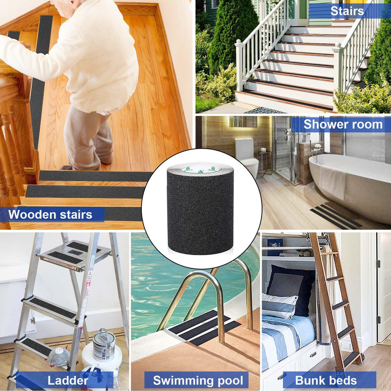 BOMEI PACK Black Anti Slip Tape, 6 Inch x 33 Foot Non-Slip Traction Grip Tape for Stairs, Waterproof Stair Treads Grip Non Slip, Non Skid Tape for Steps, Outdoor Black Grip Tape 150mm
