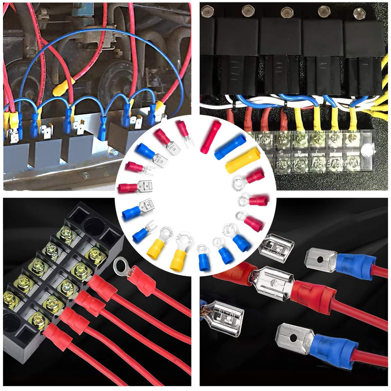1200PCS Electrical Connector Kit-Sopoby Automotive Insulated CrimpTerminals Connectors for Wiring Mixed Ring Fork Spade Butt Connector Set 1200pcs