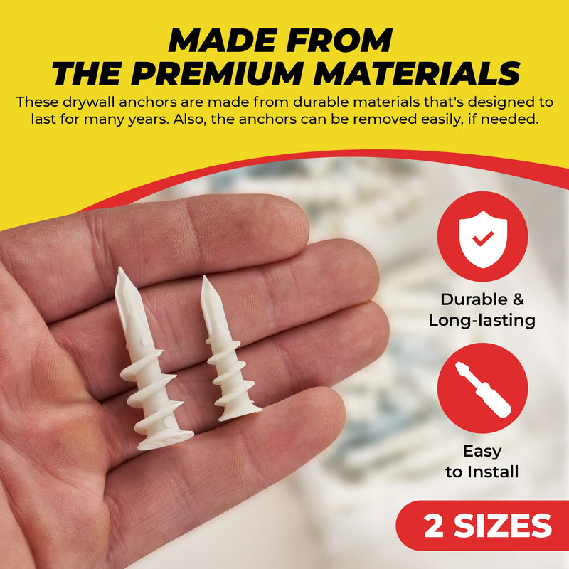 [Australia - AusPower] - Qalihome Plastic Self Drilling Drywall Anchors and Screws Kit | Includes 25 Small Drywall Anchors, 25#6 1-1/4 Inch Screws, 25 Large Anchors, 25#8 X 1-¼ Screws & Reusable Case 