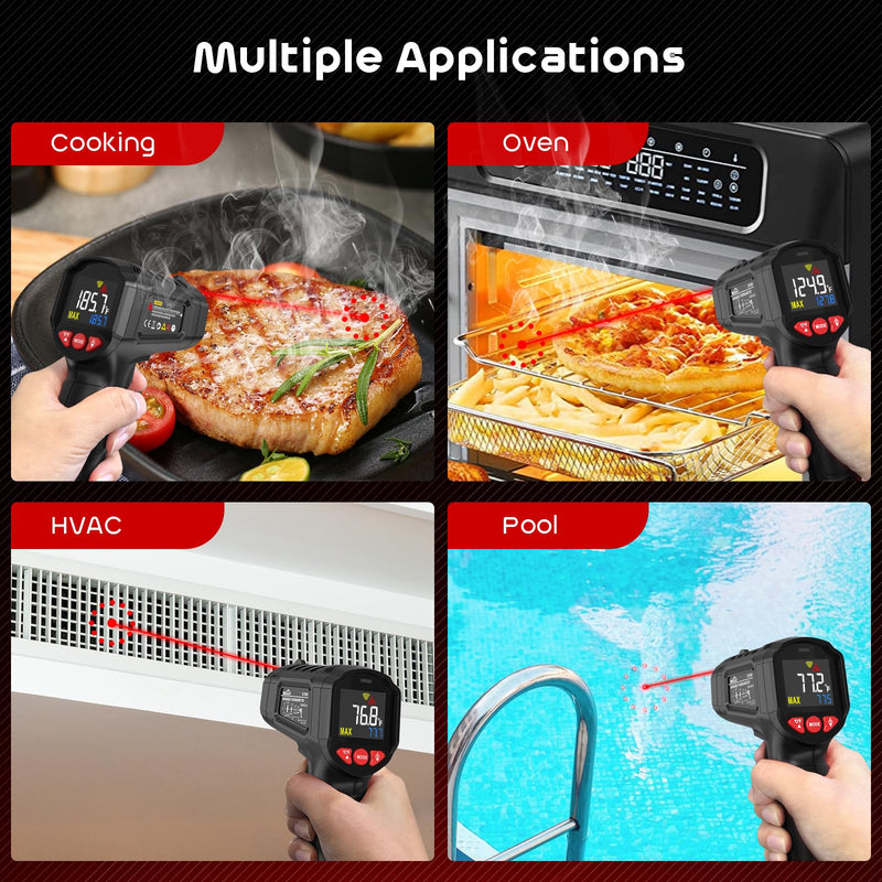 [Australia - AusPower] - SQECH Infrared Thermometer Gun, SIT600 Laser Thermometer Gun -58℉～1112℉,Non-Contact Temperature Gun with Adjustable Emissivity&Color Backlight for Cooking, Pizza Oven,BBQ,Fridge,Engine,HVAC 
