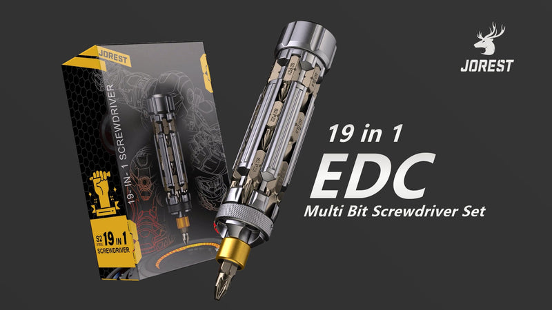 Jorest 19-in-1 multibit screwdriver in black and gold for portable home repairs
