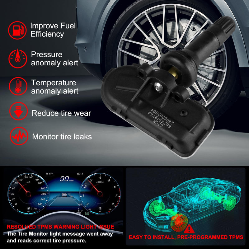 [Australia - AusPower] - TPMS Tire Pressure Monitoring Sensor Compatible with Ram 1500/2500/3500//4500/5500 & Jeep Cherokee 2014-2012 - 4PCS Pre-Programmed 433MHz - Replace#68249197AA 68239720AA 68455823AB 68455824AB 