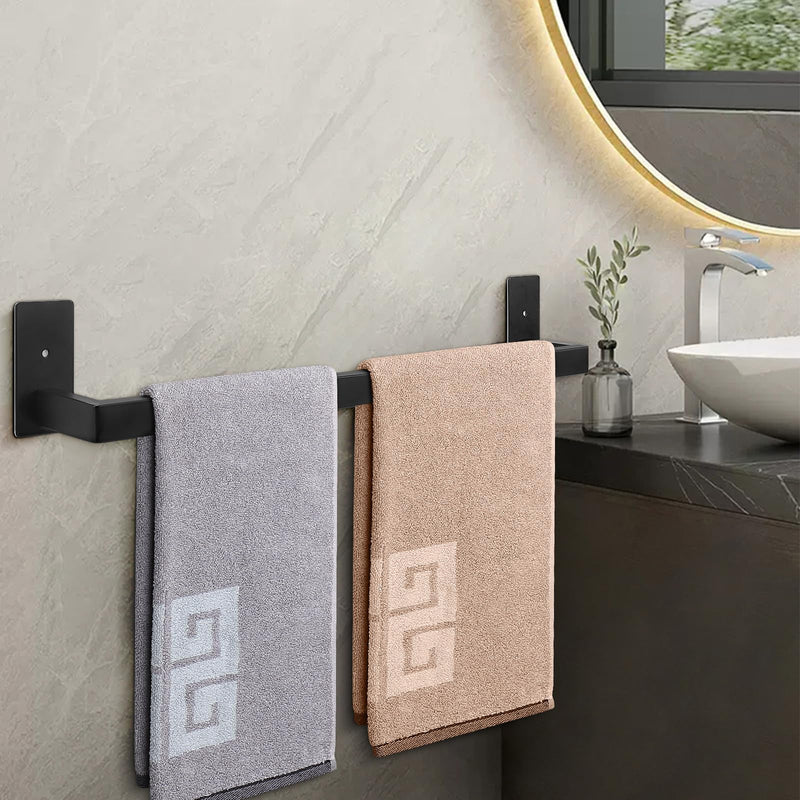 NearMoon Self Adhesive Bathroom Towel Bar, Stainless Steel Square Bath Wall Shelf Rack Hanging Towel Stick On Sticky Hanger Contemporary Style, Towel Rack Wall Mounted (24 Inch, Matte Black) 24 Inch