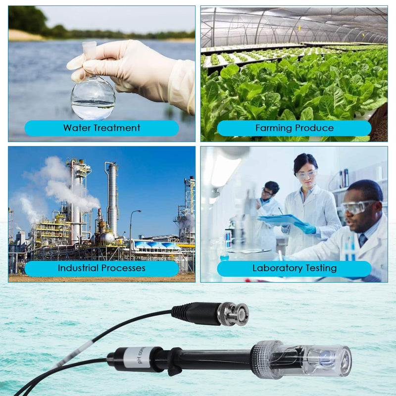 pH Electrode Meter, Refillable pH Probe with BNC Connector High Accuracy pH Sensor Probe with Calibration Powder 0-14 Large Glass Bubble Design pH Meter for Water (2M)