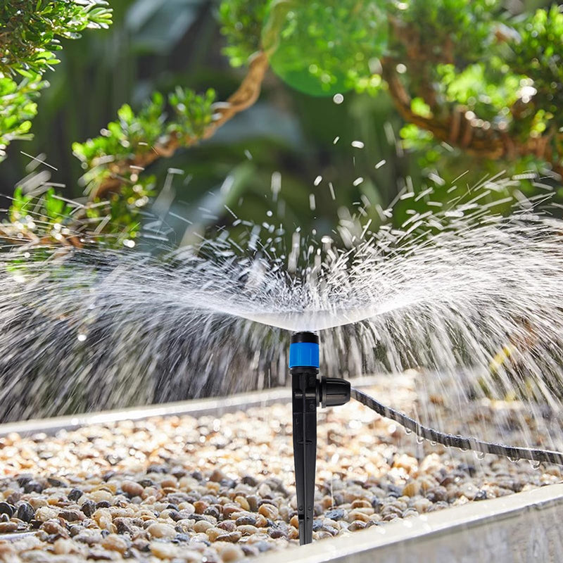 [Australia - AusPower] - GXXMEI 52PCS Drip Irrigation Emitters with Stake, 360°Adjustable Fan Sprayer Water Flow Lock Barbed Dripper for 1/4" Drip Irrigation Tubing Garden Irrigation Sprayer for DIY Garden Irrigation System 