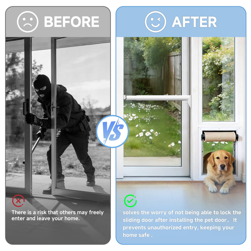 Sliding Glass Pet Door Security Bar,Adjustable Sliding Door Safety Bar for Sliding Glass Dog or Cat Doors,Slide Doggy Lock Bar Size Extends 11” to 18”