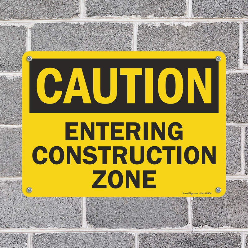 SmartSign "Caution - Entering Construction Zone" Sign | 10" x 14" Plastic 10" x 14"