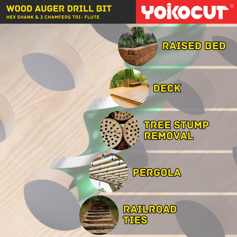 1-1/4" x 24" Auger Drill Bit for Wood, Hex Shank Tri-Flute Drill Bits, Ship Auger Long Drill Bit for Soft and Hard Wood, Plastic, Drywall, Tree Stump and Composite Materials 1-1/4 Inch Length: 24"