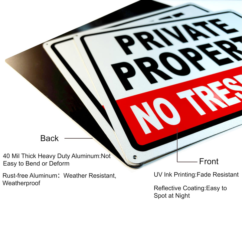 Large (2 Pack) Private Property No Trespassing Sign-14"x10".04" Metal Heavy Duty Reflective Aluminum-UV Ink Printing-Durable-Weatherproof-Easy to Mount red-01