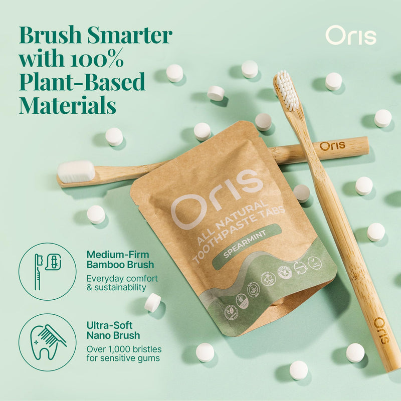 Oris Starter Bundle – 1 Month Supply: Natural Toothpaste Tablets | Fluoride-Free, Travel-Friendly, Kid-Safe with Enamel-Strengthening Nanohydroxyapatite (62 Count (Pack of 1), Spearmint) 62 Count (Pack of 1)