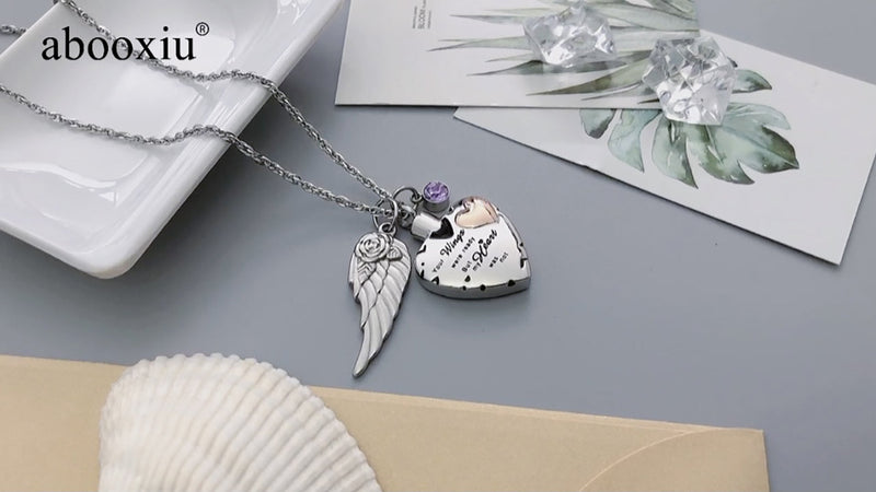 abooxiu Heart Urn Necklaces for Ashes with 12 Pcs Birthstones Cremation Necklace for Ashes Stainless Steel Cremation Jewelry - Your Wings Were Ready, But My Heart Was Not Grandma