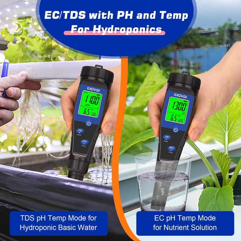 [Australia - AusPower] - Salt Tester for Pool, pH Meter Digital 5-in-1 pH TDS EC Salt Content Meter with Calibration Solution Set, pH ppm Meter for Salt Water Pool, Aquarium, Hot Tub, Spa, Hydroponics, Home Brew 