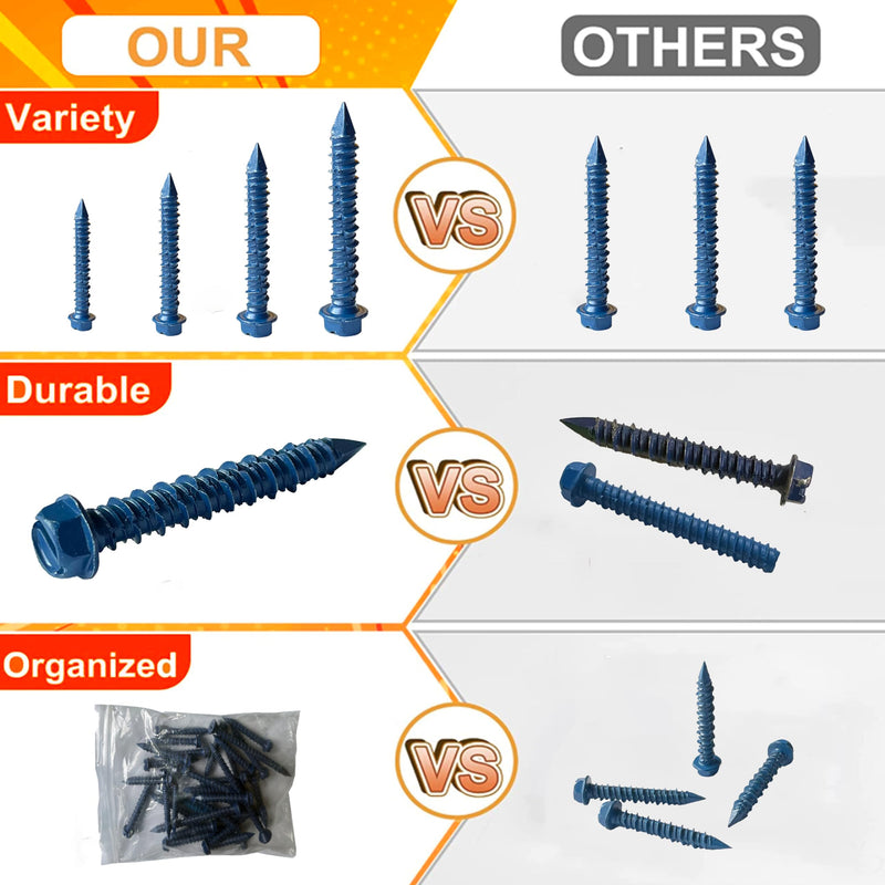 3/16 x 1-1/4" Hex Head Concrete Screw Anchor, for Anchoring to Masonry, Block or Brick (30Pcs) 3/16 x 1-1/4"