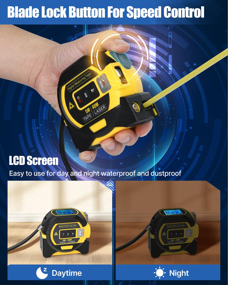 CRILEAL The Ruler 3-in-1 Measuring Tape, Tools Tape Measure, 3-in-1 Rangefinder with Led Display, 3 in 1 Digital Tape Measure with Cross Line, AutoLock, Measure Area, Volume, Pythagorean (Yellow)