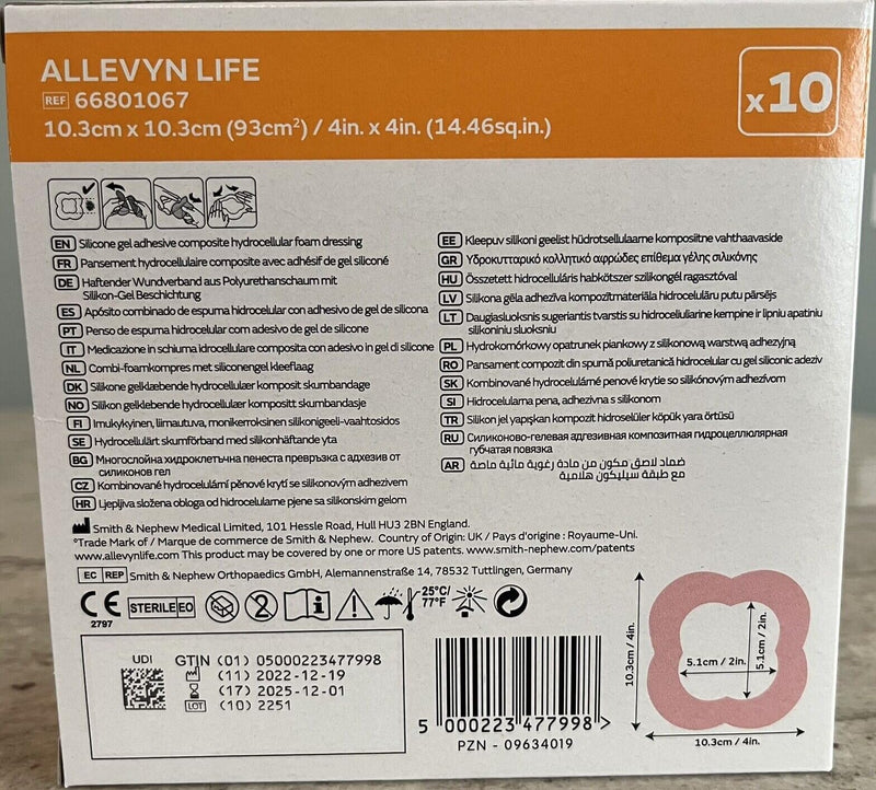 [Australia - AusPower] - Smith+Nephew ALLEVYN Life Wound Dressing, 4"in X 4"in Box of 10 Small 