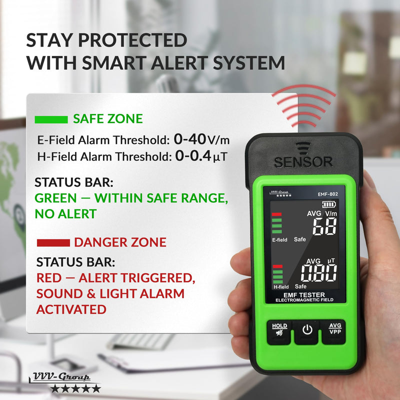 [Australia - AusPower] - EMF Detector EMF-802 by VVV-Group | Electromagnetic Radiation Meter with Electric & Magnetic Field Detection, Peak/Average Modes, LCD Alarm | EMF Reader for Home, Office, RF Safety 