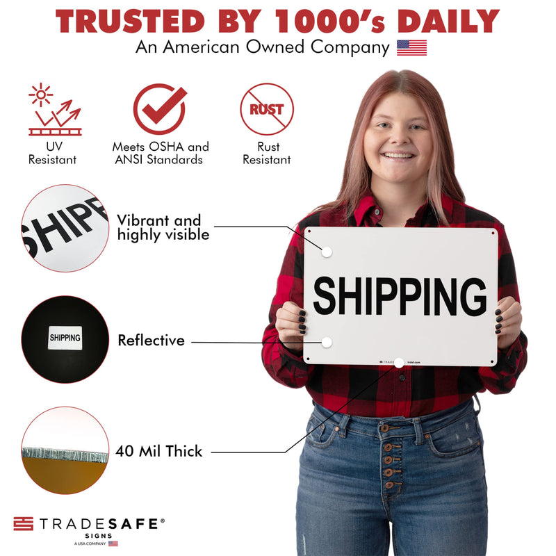 TRADESAFE Shipping Sign - Business Sign, Office Sign, Quick Install Aluminum Safety Sign, Light Reflective, UV-Resistant, Waterproof Signs for Business, 14” X 10” Shipping Department Sign