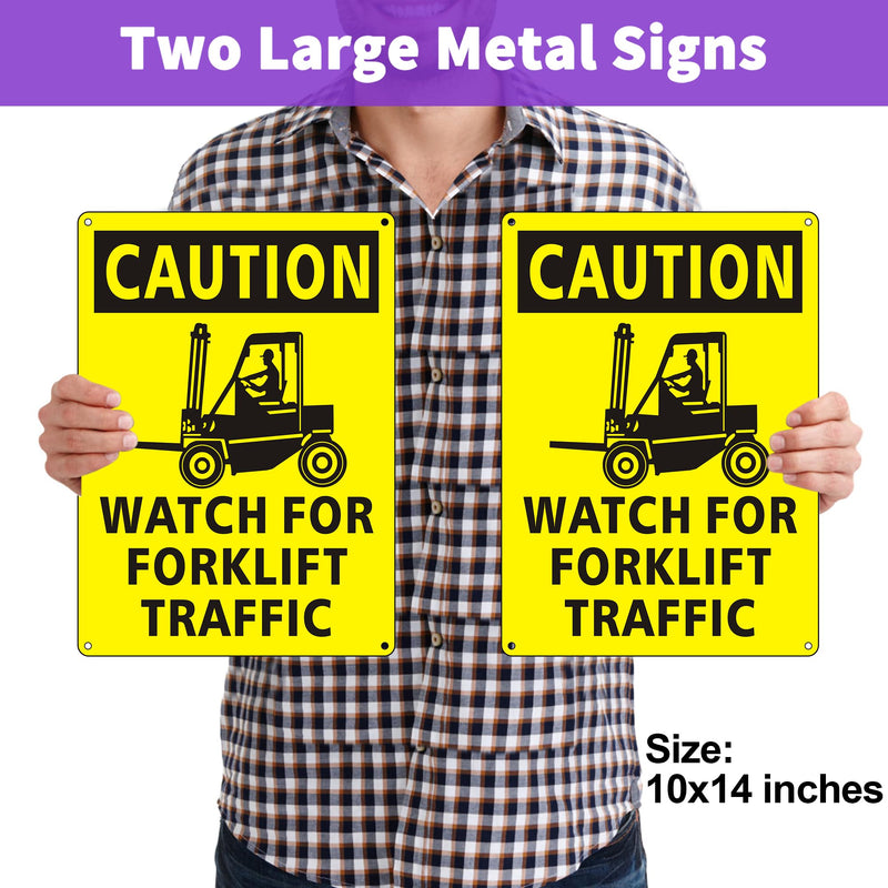 (2 Pack) Caution Watch for Forklift Traffic Safety Sign, 10 x 14 Watch for Forklift Reflective Aluminum Metal Signs Rust Free Waterproof and Easy to Install 10 x 14 inches Yellow
