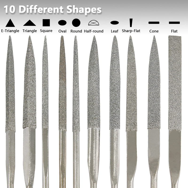 [Australia - AusPower] - Litoexpe 10-Piece Mini Needle File Set, Multipurpose Small Diamond File Kit for Metal, Crafts, Wood, Plastic Sanding, 3x140mm 