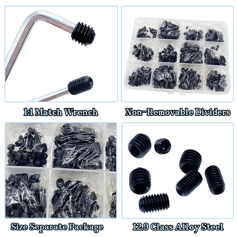 [Australia - AusPower] - 500pcs Set Screws, Set Screws Assortment Kit, Grub Screw Set M3 M4 M5 M6 M8 for Home Repair, Repair Furniture, Electronic Product, Install Door Lock, DIY, Fixtures, 12 Sizes 500pcs(12 Sizes) 