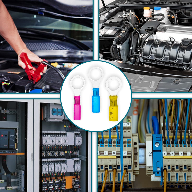 [Australia - AusPower] - 60 PCS Heat Shrink Wire Connectors, 12-10 AWG Ring Terminals, 12-10 Gauge 3/8" Stud(M10) Automotive Marine Ring Connectors by Housun 12-10AWG-3/8"(M10) 60PCS 