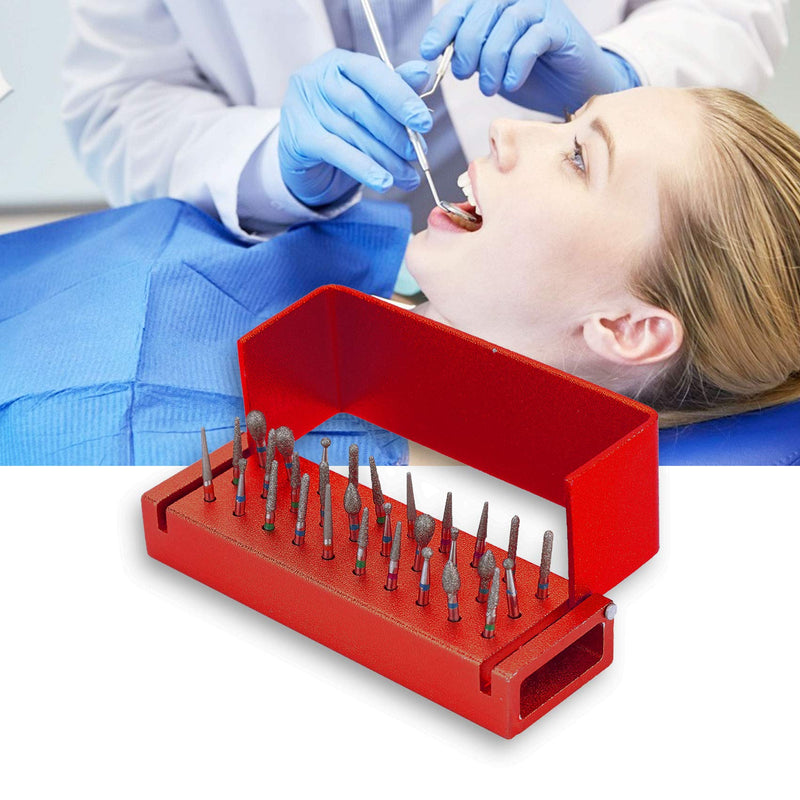[Australia - AusPower] - Annhua 30 Holes Dental Bur Block with Cover Autoclavable, Aluminum Burs Case Organizer Disinfection Holder Opening Box for Dental Lab, Dentist Tool, Red 