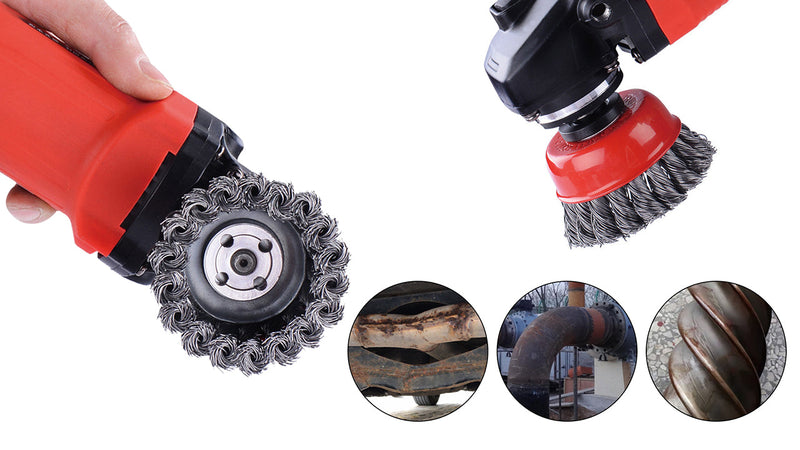 Hoypeyfiy Wire Brush Angle Grinder Twist Knot Wire Brush Set for 115 mm Grinder Angle Grinder ˜ 75 mm ˜ 100 mm M14 4-Piece Carbon Steel Wire