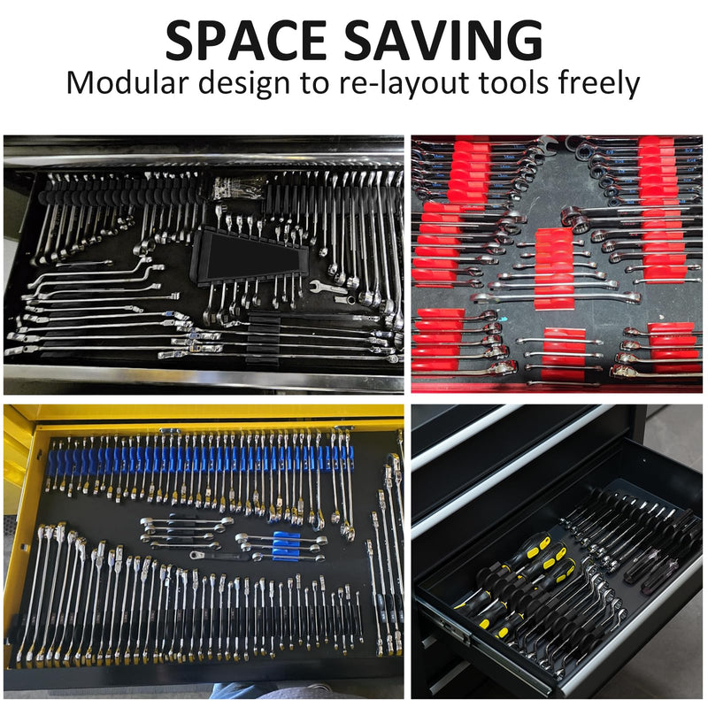 [Australia - AusPower] - 48 pcs MAGNETIC Modular Wrench Organizers for Tool Drawers - Wrench Rack with Metric&SAE Labels, Perfect Tool Storage Holder with Magnet. Gift for father, brother and boyfriend (Black with Magnets) 48 pcs with Magnet(Black) 