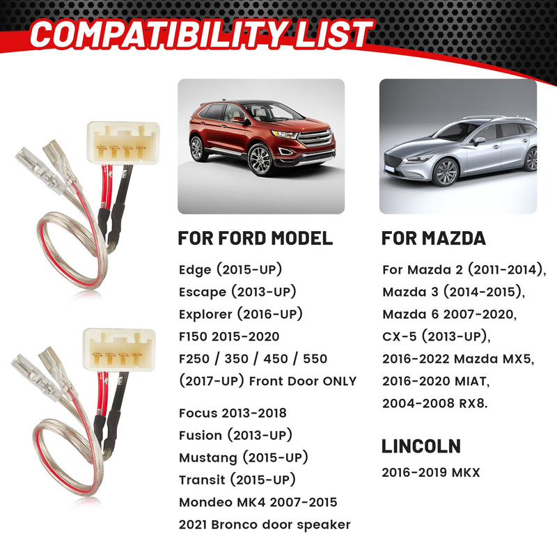 [Australia - AusPower] - RED WOLF Car Door Speaker Wiring Harness Connector for 2011-2021 Ford F150 Escape Focus Bronco Mustang Mazda 2 6 CX5 Replace Aftermarket Speaker Wire Cable Plug, 2 PCS 2PCS 
