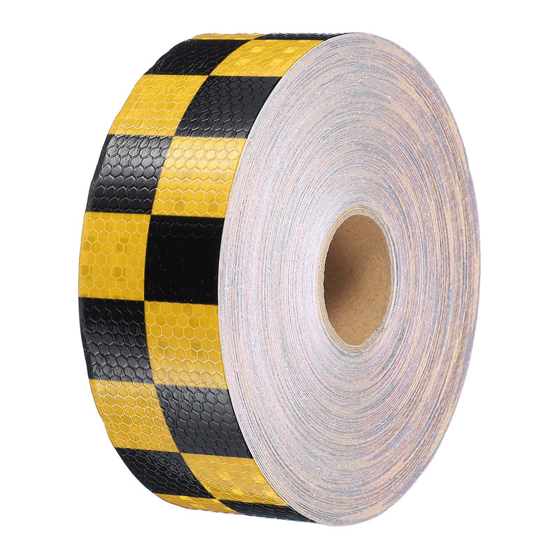 PATIKIL Reflective Tape, 1 Roll 2 Inch x 148 ft Waterproof Self Adhesive High Visibility Caution Warning Safety Tape Outdoor Lattice Reflector for Trucks Trailers Cars, Gold Black 2 Inch x 148 Feet