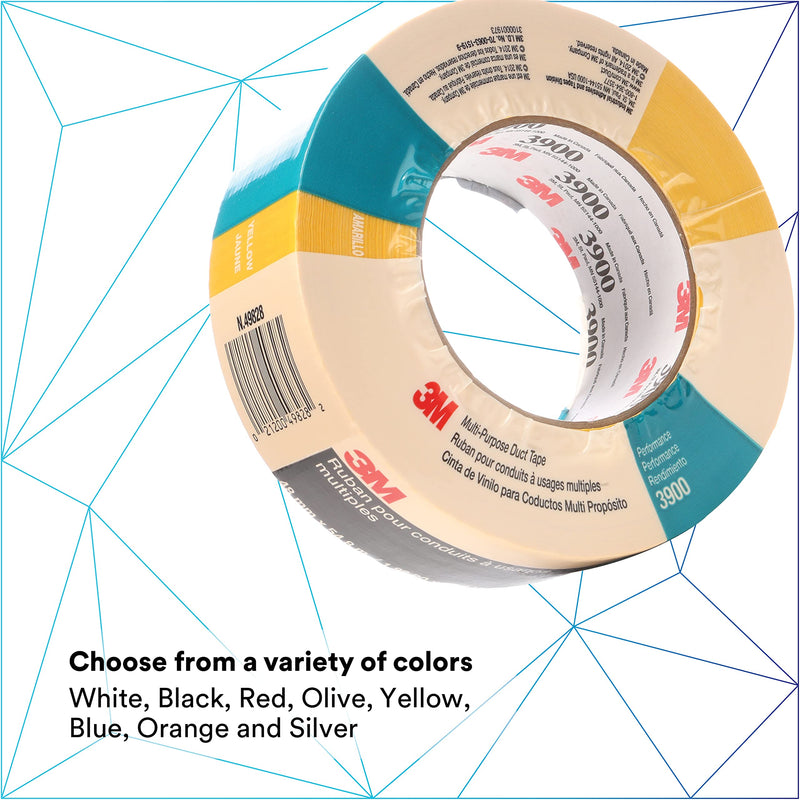 3M Multi-Purpose Duct Tape 3900, Yellow Color, General Purpose, Rubber Adhesive, Water Resistant, 48 mm x 54.8 m, 7.6 mil, 1 Roll 2 Inches Width x 60 Yards Length