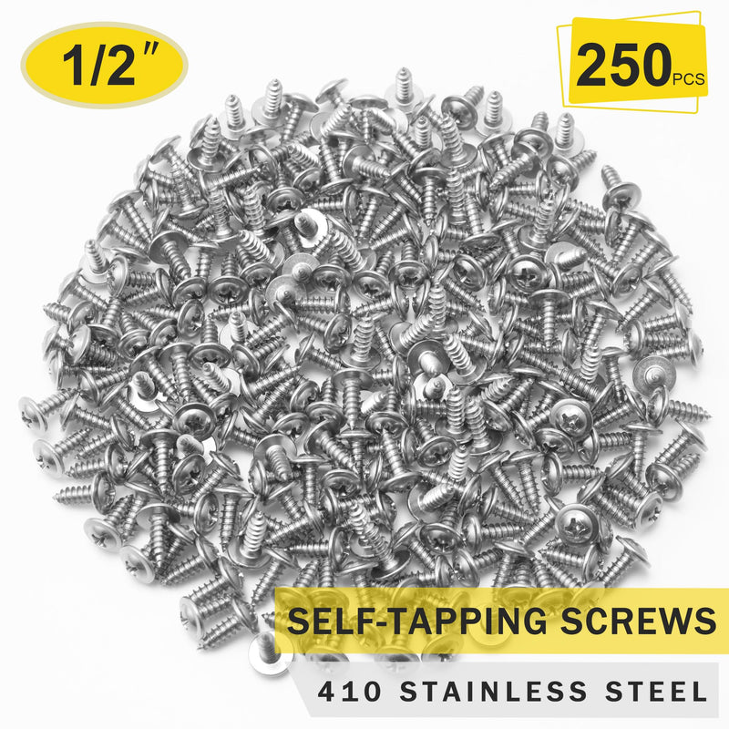 [Australia - AusPower] - 250pcs #8 x 1/2" 410 Stainless Steel Modified Truss Head Wood Screws, Phillips Drive Self Tapping Metal Screws with Screwdriver Bit #8 x 1/2" Self-tapping - Truss 