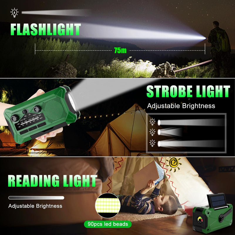 [Australia - AusPower] - 10000mAh Emergency Hand Crank Radio with LED Flashlight, AM/FM NOAA Portable Weather Alert Radio, Solar Powered Radio with Phone Charger, USB Charged, Headphone Jack, SOS Alarm, Compass for Outdoors 
