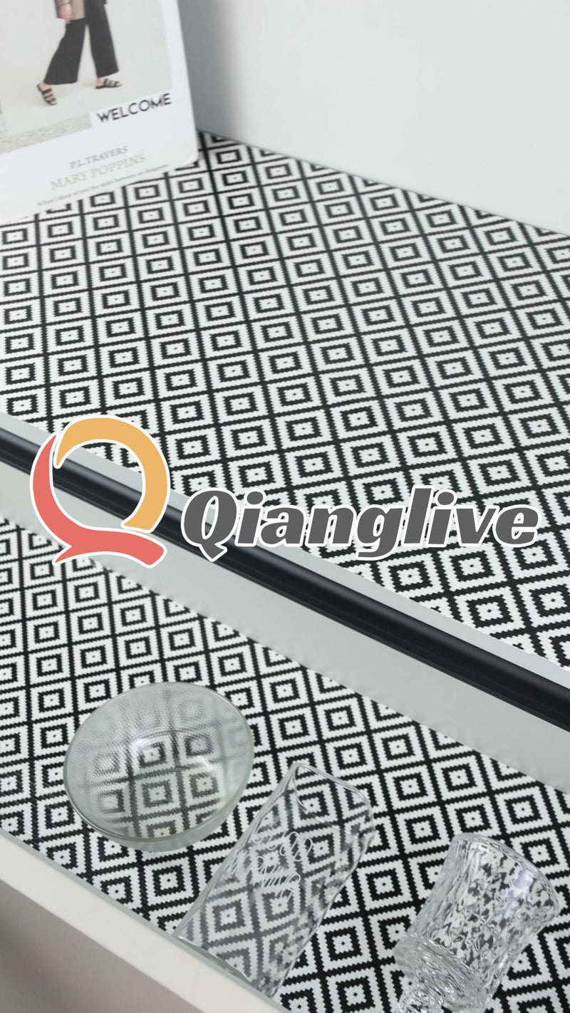 Drawer Shelf Liner Non Adhesive, Slip Resistant Easy to Clean Protect Kitchen Mats Thickened Strong Grip for Cabinet, Pantry, Tool Box, Cupboard, Dresser, Bathroom (Black and White, 17.5 in x 30 FT) Black 17.5"W x 360"L