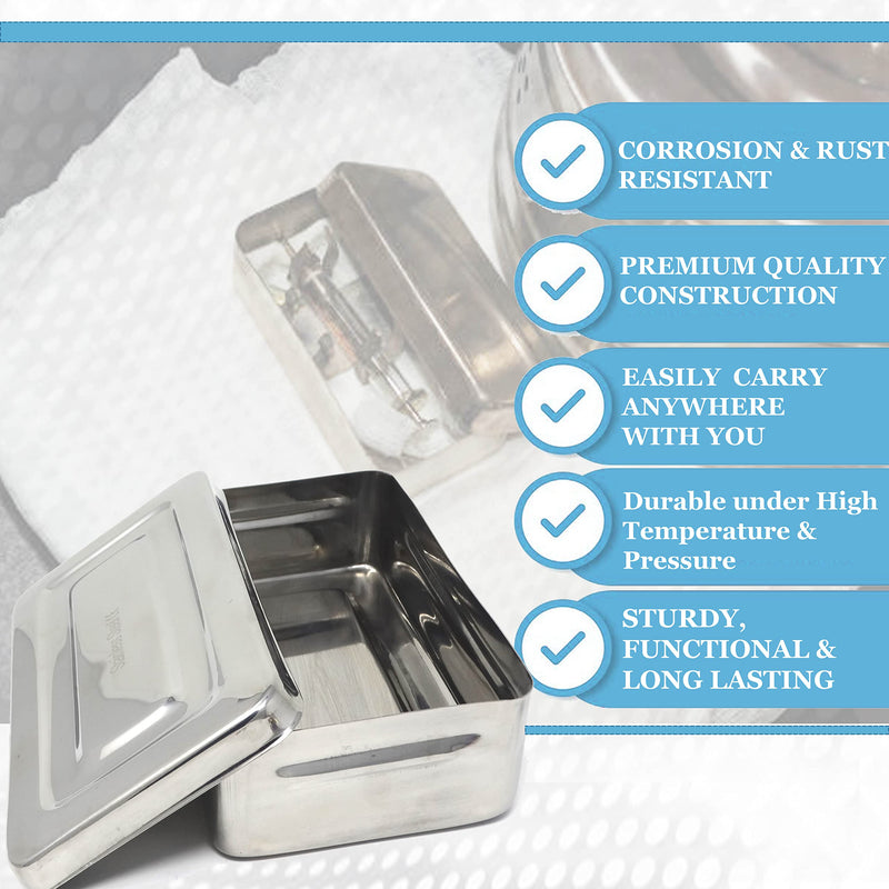 [Australia - AusPower] - Stainless Steel Medical Dental Sterilizer Instrument Box, Organizer Storage Tray with Lid - 7L x 3W x 1.25H (Plain) PLAIN 