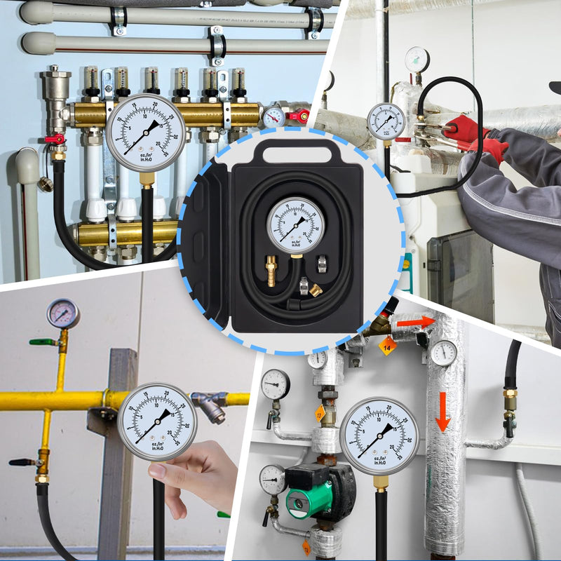 [Australia - AusPower] - FANOVO Manometer Gas Pressure Tester 0-35'' WC Natural or LP Gas Pressure Test Kit Natural Gas Meter Manifold Gauge with 1/8" NPT Brass Fitting Barbed Connection and 40" Hose Clamp 