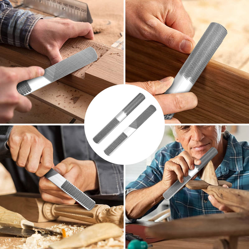 [Australia - AusPower] - 2PCS 8in 4 Way Wood Rasp File, Premium Grade High Carbon Hand File and Round Rasp, Half Round Flat & Needle Files, Multifunctional Hand File for Sharping Wood, Soft Metal, Plastic Tool 2 PC 