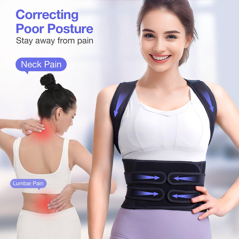 [Australia - AusPower] - Posture Corrector for Women and Men, Upgraded Full Back Brace Support, Adjustable Shoulder Straightener for Improving Back Posture, Relief for Upper and Lower Back, Lumbar, Neck, Shoulder Pain Black Large 