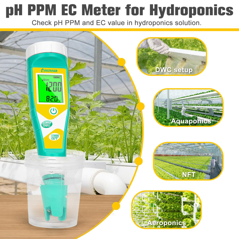 [Australia - AusPower] - UIUZMAR Pool Salt pH Tester Upgrade pH and ORP Meter Accurate Consistent Pool Water for pH, Salinity, ORP, TDS, EC, Temp Tester pH PPM and EC Tester for Hydroponics, Aquariums, Pool, Spa 6 in 1 Meter 