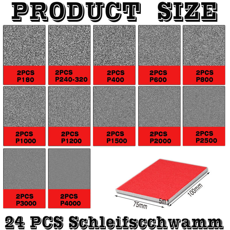 [Australia - AusPower] - YFLeomry Sanding Sponge Set of 24 Sanding Sponges Grit P180-P4000 Sanding Block Wet Sanding Sponge Sanding Pad Wet Dry Sandpaper for Wood Metal Paint Furniture Polishing Model Making Mix Grit-24pcs 