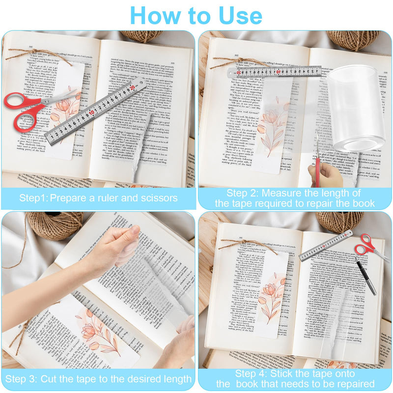 Engorgio 3Inch x 16.5Ft，Archival Safe Book Repair Tape 2pcs，Clear Strong Waterproof Adhesive，Old Books,Broken Pages，for Textbook Spine，Removable Book Binding Tape，Library Repair Supplies. 2