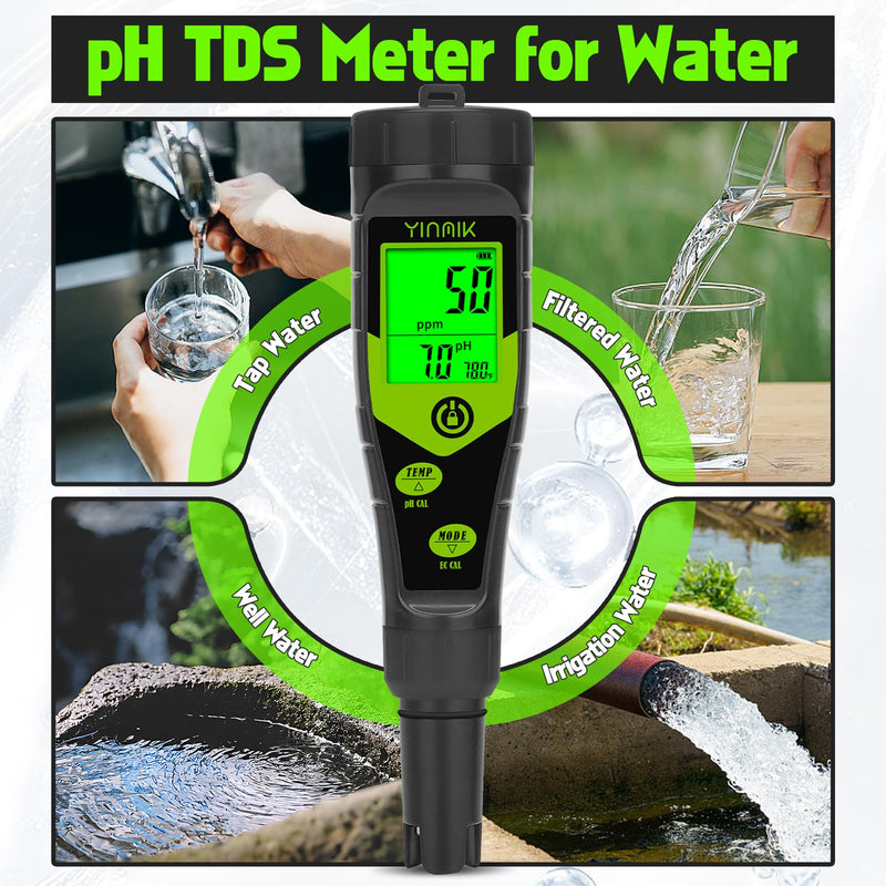 [Australia - AusPower] - Pool Salt Tester, Digital 5 in 1 pH TDS EC Salinity Meter with Calibration Solution Kit, Simultaneous Display ppm pH for Saltwater Pool, Aquarium, Hot Tub, Spa, Hydroponics, Home Brew&Pickling YK-T5S 