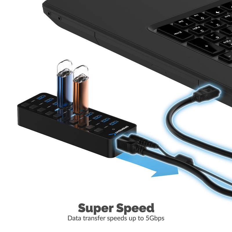 [Australia - AusPower] - SABRENT 10-Port 60W USB 3.0 Hub with Individual Power Switches and LEDs Includes 60W 12V/5A Power Adapter (HB-BU10) 
