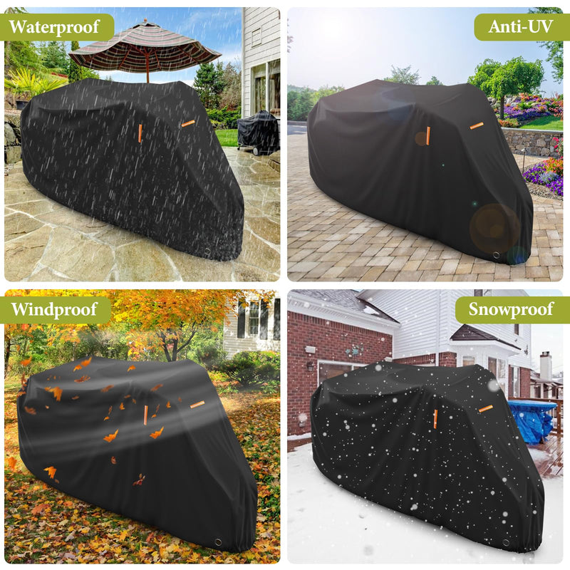 STARTWO Adult Tricycle Electric Trike Cover, Bike Storage Outdoor Waterproof, Windproof Bicycle Protective, Dustproof Bike Covers Black 210D Oxford Cloth with PU Coating