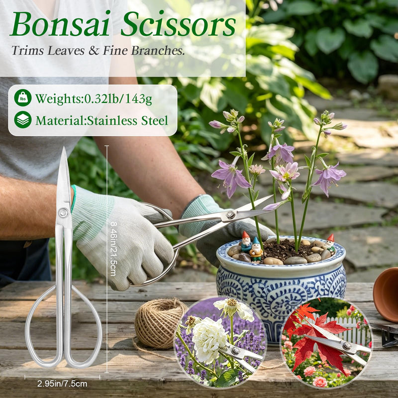 4 Piece Bonsai Tools Set, Bonsai Tree Tools, Knob Cutter, Concave Cutter, Plant Care and Root Hook, Gardening Trimming Care Kit with Storage Bag