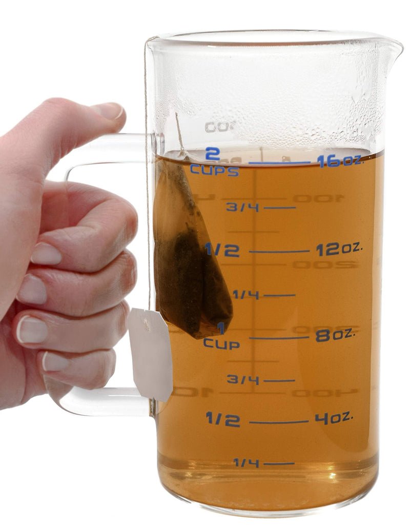 hBARSCI Industrial Beaker Mug, 500ml - Extra Heavy Duty 3.3 Borosilicate Glass - Tall Form, with Spout - Double Sided, Printed Graduations in Cups, Ounces & Milliliters