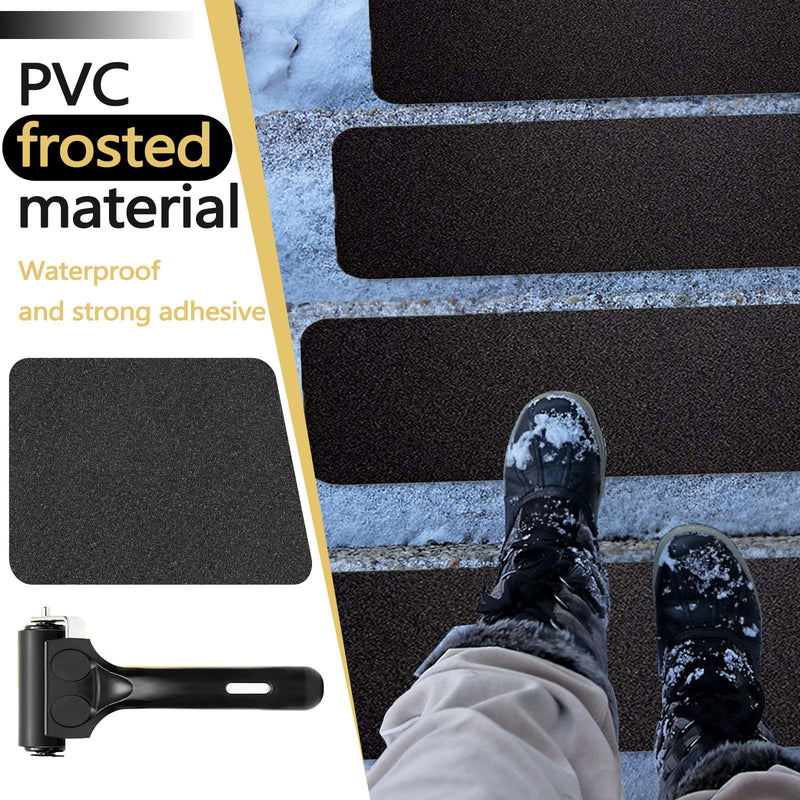 15 Pack Outdoor Non Slip Stair Treads, 24" x 4" Pre-Cut Anti Slip Tape Strips with Roller, Weather Resistant Grip Tape for Steps Wooden Indoor Staircase Floor Ramp Ladder (10cm) 10cm