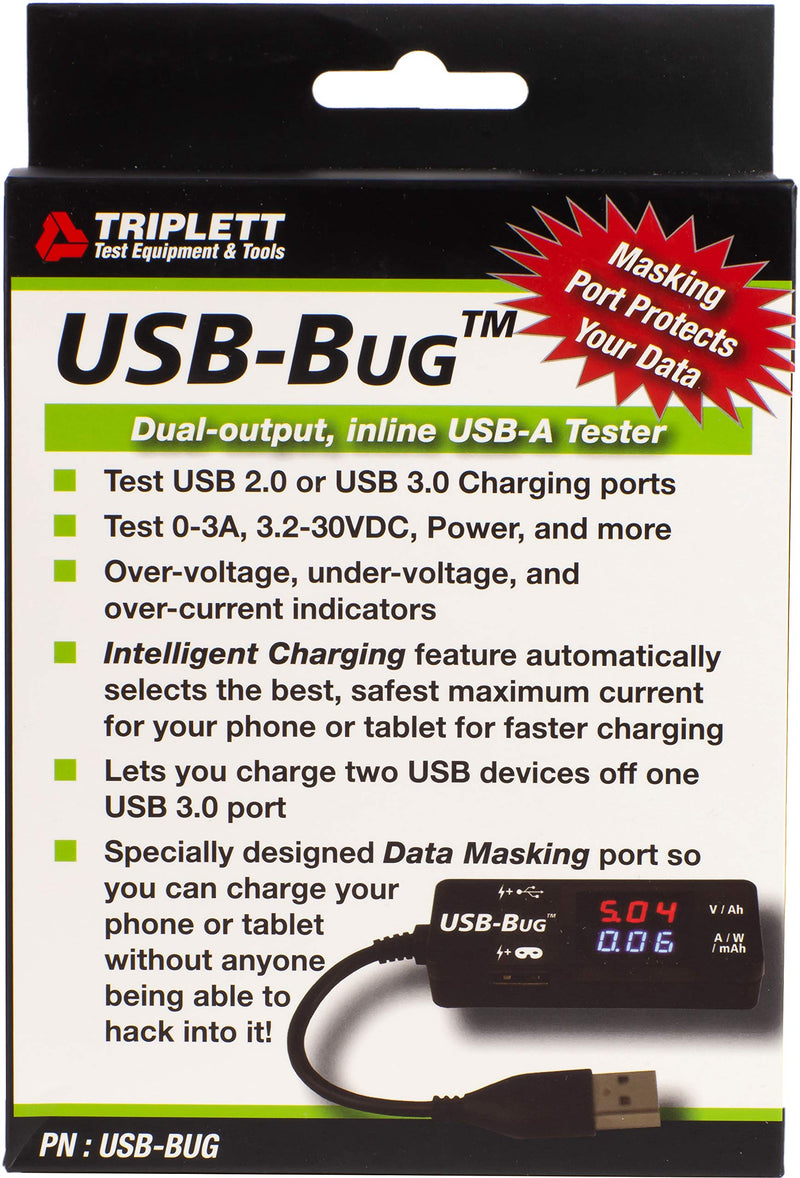[Australia - AusPower] - Triplett USB-Bug Dual-Output Inline USB-A Tester with Data Masking Port 